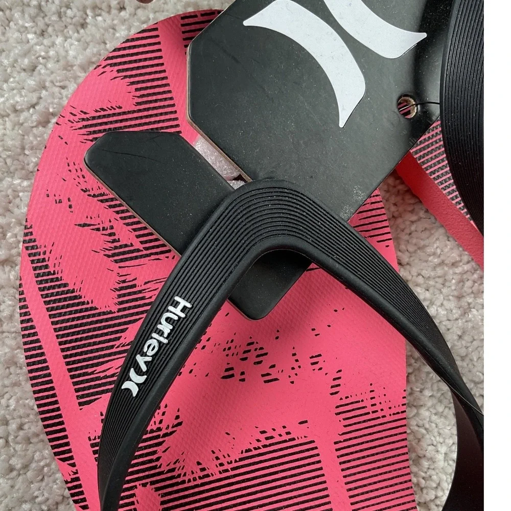 Hurley Mens Pink Black Palm Tree Graphic Flip Flops Sandals HFS0005-691 Size 11